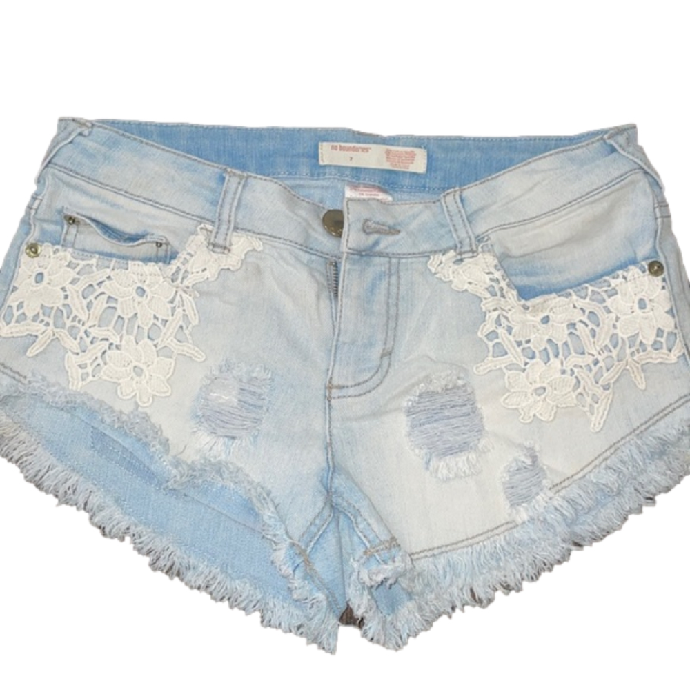 Womens lace detail Jean denim shorts - Picture 1 of 3